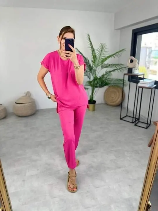 Women's Bicycle Collar Trousers Darts Aerobin Fabric Two Piece Set - BÜYÜKBEDENIZ