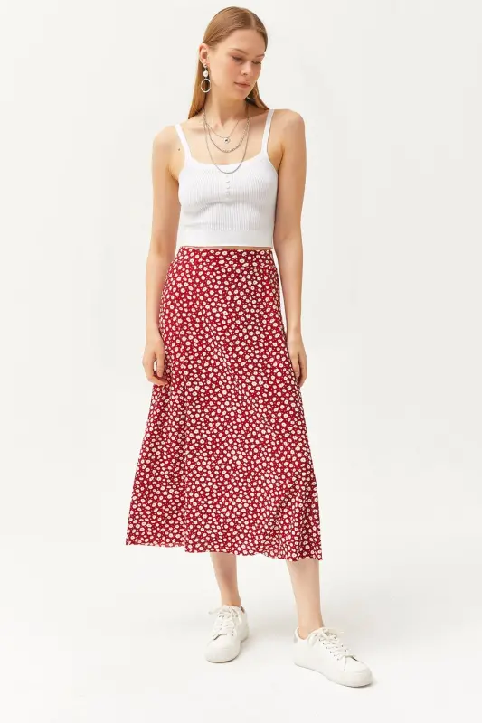 Women's Big Daisy Red Elastic Waist Patterned - 1