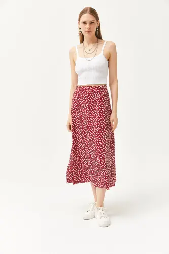 Women's Big Daisy Red Elastic Waist Patterned - 2