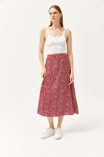 Women's Big Daisy Red Elastic Waist Patterned - 3