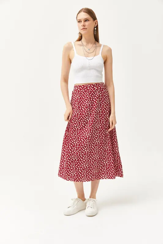 Women's Big Daisy Red Elastic Waist Patterned - 3