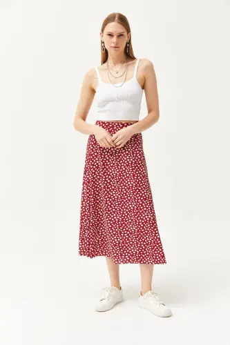 Women's Big Daisy Red Elastic Waist Patterned - 4