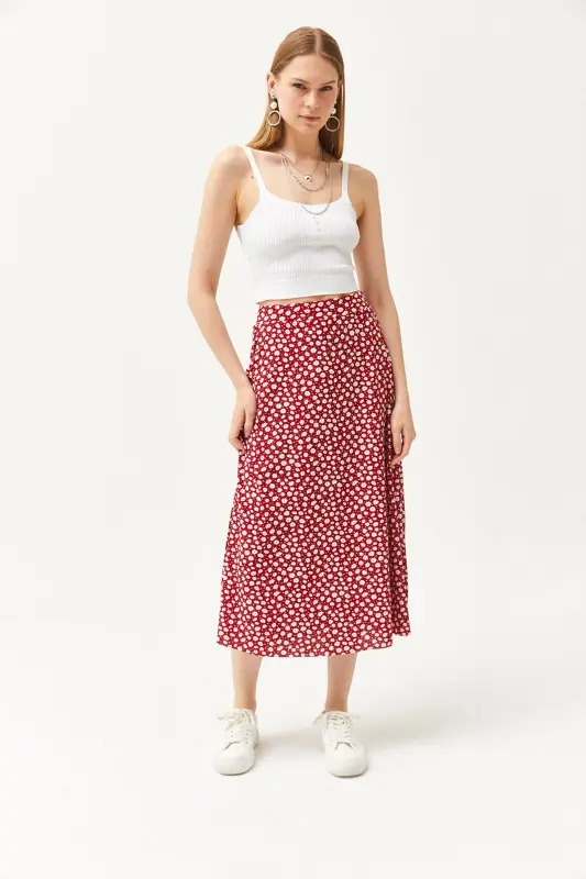 Women's Big Daisy Red Elastic Waist Patterned - 6