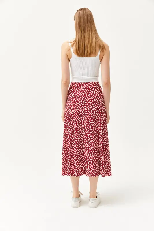 Women's Big Daisy Red Elastic Waist Patterned - 7