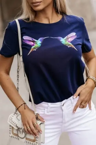 Women's Bird Patterned Supre T-shirt - BÜYÜKBEDENIZ (1)
