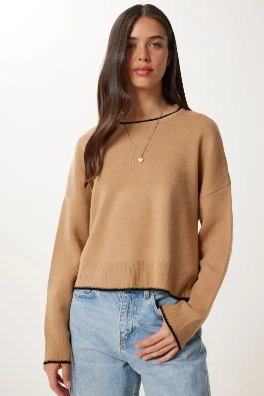 Women's Biscuit Basic Knitted Sweater PF00010-Biscuit - 2