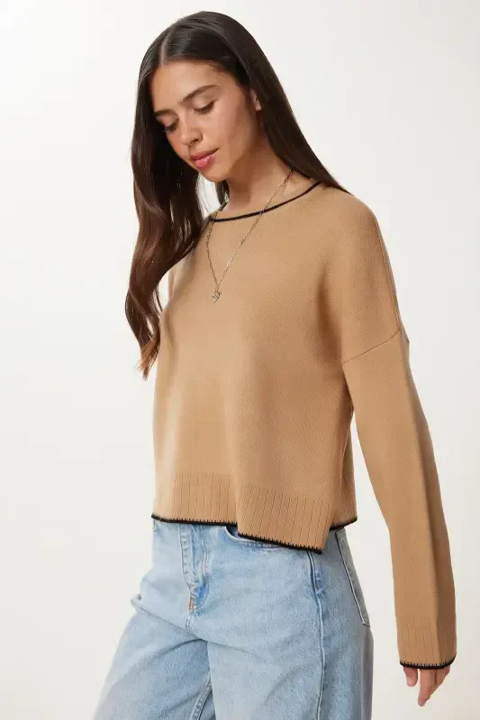 Women's Biscuit Basic Knitted Sweater PF00010-Biscuit - 3