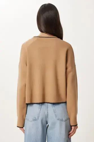 Women's Biscuit Basic Knitted Sweater PF00010-Biscuit - 5