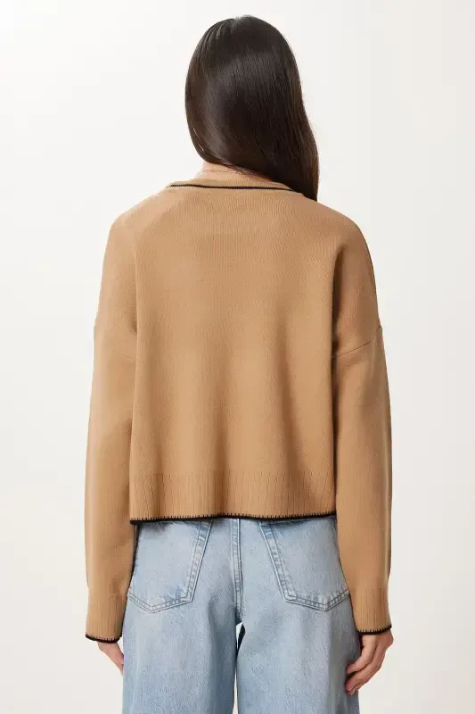 Women's Biscuit Basic Knitted Sweater PF00010-Biscuit - 5