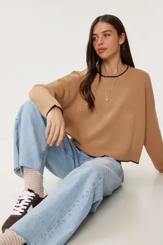 Women's Biscuit Basic Knitted Sweater PF00010-Biscuit 