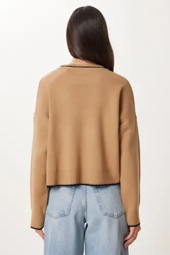 Women's Biscuit Basic Knitted Sweater PF00010-Biscuit - 5