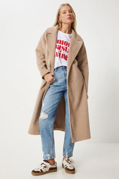 Women's Biscuit Crossover Collar Wool Coat DD01337-Bisk - 3