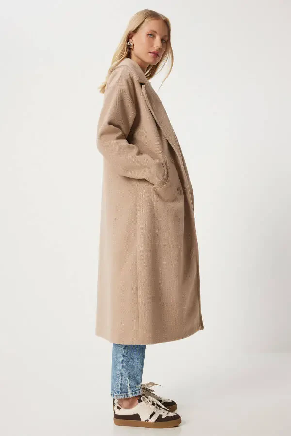 Women's Biscuit Crossover Collar Wool Coat DD01337-Bisk - 5