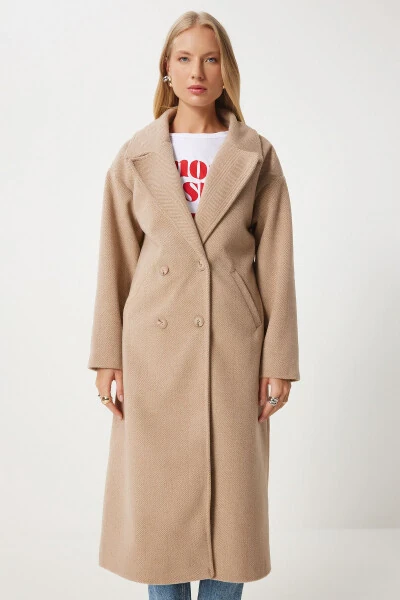 Women's Biscuit Crossover Collar Wool Coat DD01337-Bisk - 6