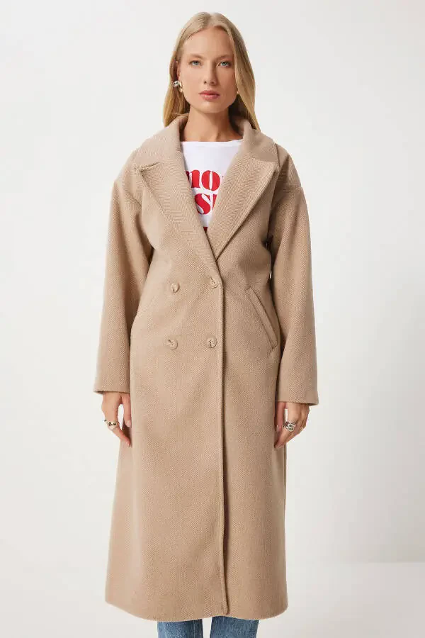 Women's Biscuit Crossover Collar Wool Coat DD01337-Bisk - 6
