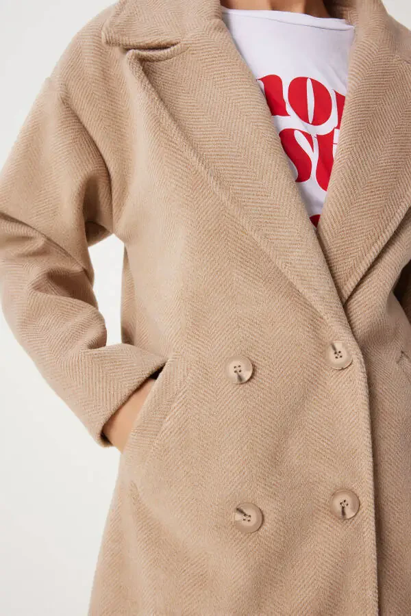 Women's Biscuit Crossover Collar Wool Coat DD01337-Bisk - 7