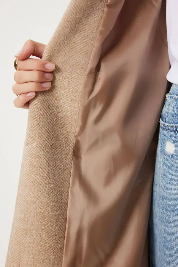 Women's Biscuit Crossover Collar Wool Coat DD01337-Bisk - 8