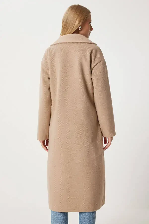 Women's Biscuit Crossover Collar Wool Coat DD01337-Bisk - 9