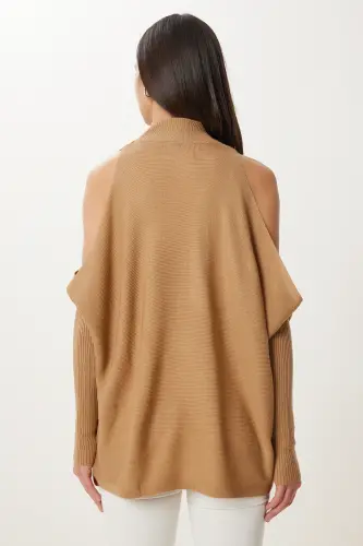 Women's Biscuit Cut Out Detailed Oversize Knitwear Sweater AS00015-Biscuit - 3