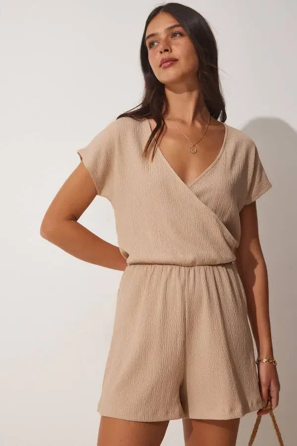 Women's Biscuit Envelope Neck Short Knitted Jumpsuit UB00019 - 1