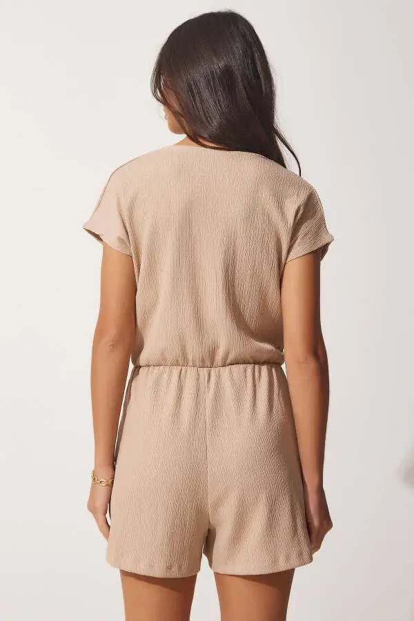 Women's Biscuit Envelope Neck Short Knitted Jumpsuit UB00019 - 4