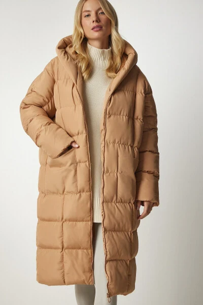 Women's Biscuit Hooded Oversize Long Padded Coat NT00428 - 3