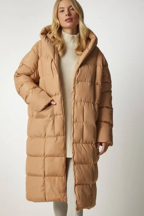 Women's Biscuit Hooded Oversize Long Padded Coat NT00428 - 3