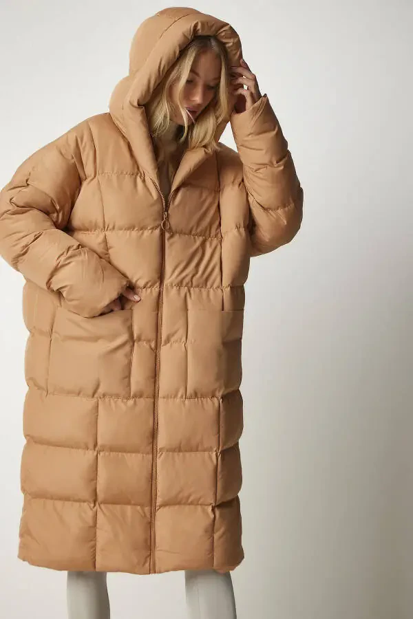 Women's Biscuit Hooded Oversize Long Padded Coat NT00428 - 4