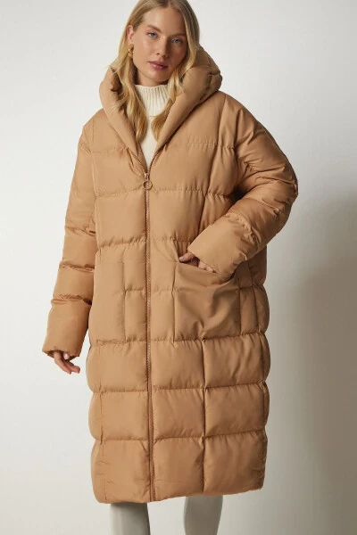 Women's Biscuit Hooded Oversize Long Padded Coat NT00428 - 5