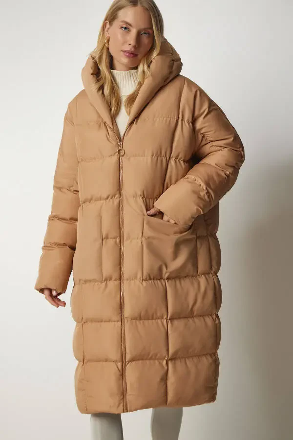 Women's Biscuit Hooded Oversize Long Padded Coat NT00428 - 5