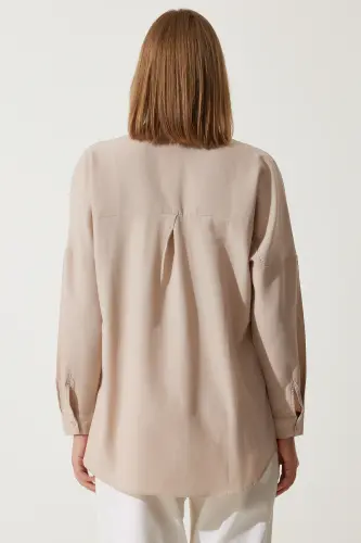 Women's Biscuit Oversize Long Basic Shirt DD00842 - Biscuit - 4
