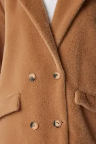 Women's Biscuit Rabbit Fur Look Oversize Coat MX00105-Biscuit - 5