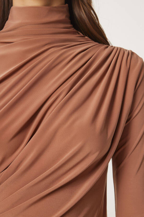 Women's Biscuit Ruched Detail Stand Collar Sandy Blouse FF - 6