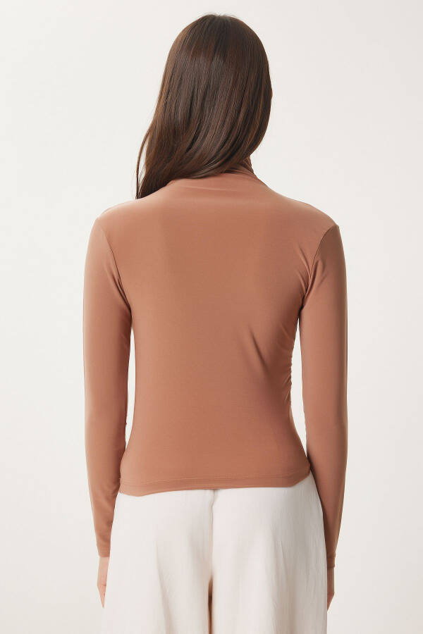 Women's Biscuit Ruched Detail Stand Collar Sandy Blouse FF - 7