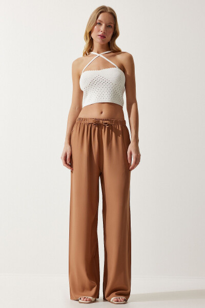 Women's Biscuit Summer Viscose Palazzo Trousers EN00610 - HAPPINESS İSTANBUL