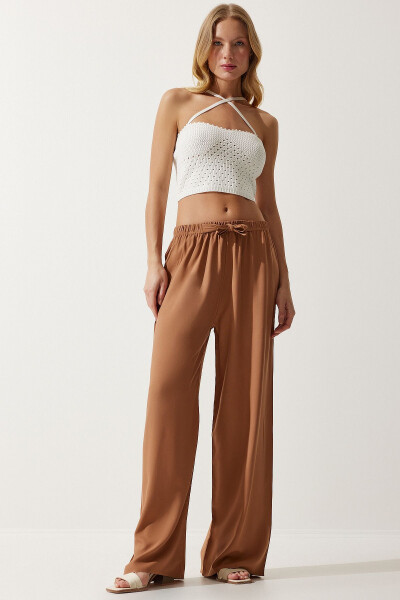 Women's Biscuit Summer Viscose Palazzo Trousers EN00610 - HAPPINESS İSTANBUL (1)