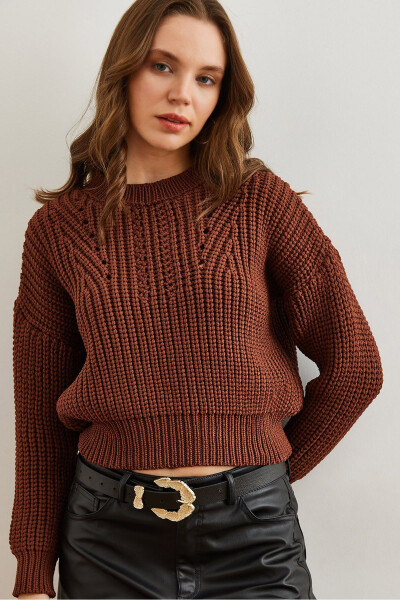Women's Bitter Coffee Bike Collar Thick Knit Oversized Pullover Sweater KZK-19000856 - OLALOOK