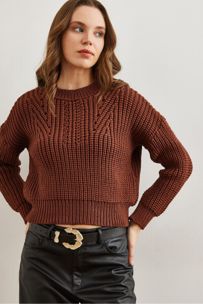 Women's Bitter Coffee Bike Collar Thick Knit Oversized Pullover Sweater KZK-19000856 - 3