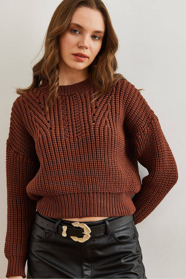 Women's Bitter Coffee Bike Collar Thick Knit Oversized Pullover Sweater KZK-19000856 - 1
