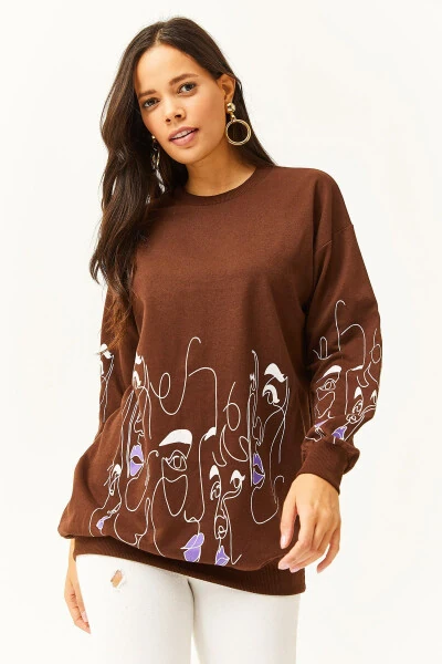 Women's Bitter Coffee Face Figure Oversized Sweatshirt SWT-19000632 - 2