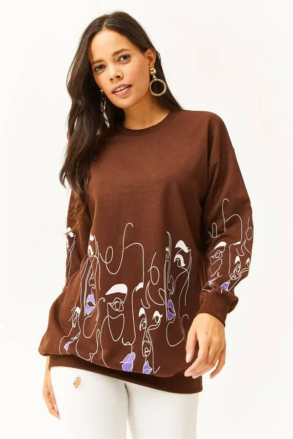 Women's Bitter Coffee Face Figure Oversized Sweatshirt SWT-19000632 - 2