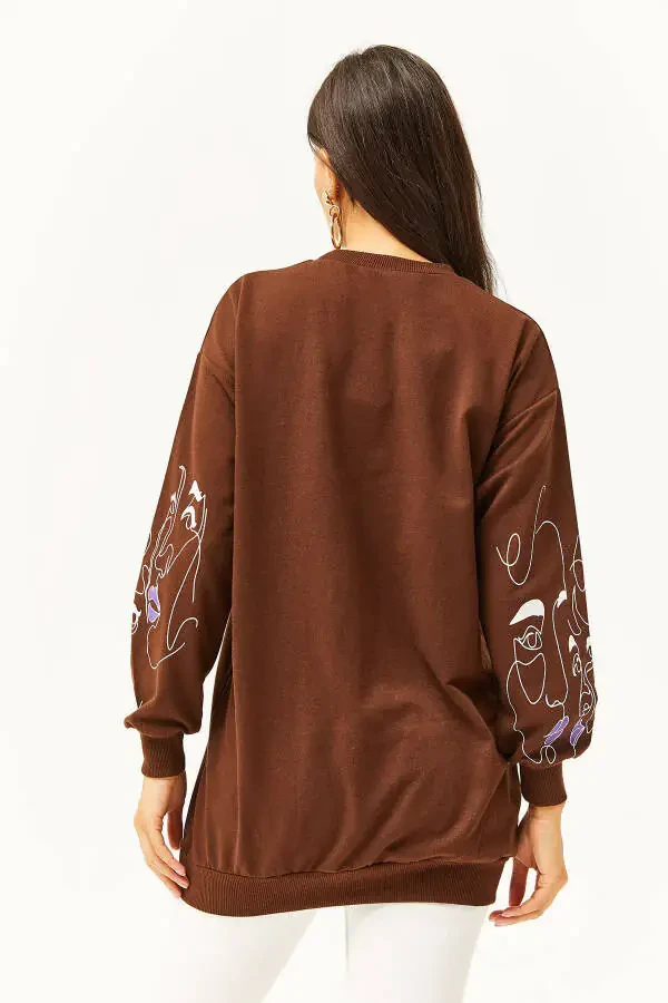 Women's Bitter Coffee Face Figure Oversized Sweatshirt SWT-19000632 - 4