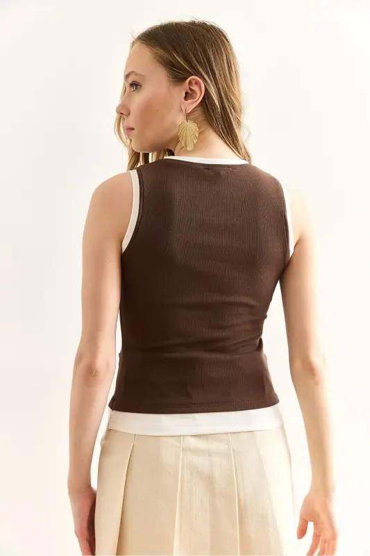 Women's Bitter Coffee Garnished Crew Neck Crop Blouse BL - 2