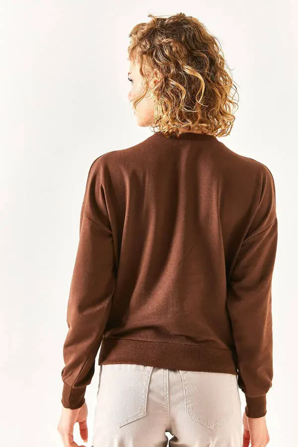 Women's Bitter Coffee Pocket Detail Soft Textured Sweatshirt SWT-19000616 - 8