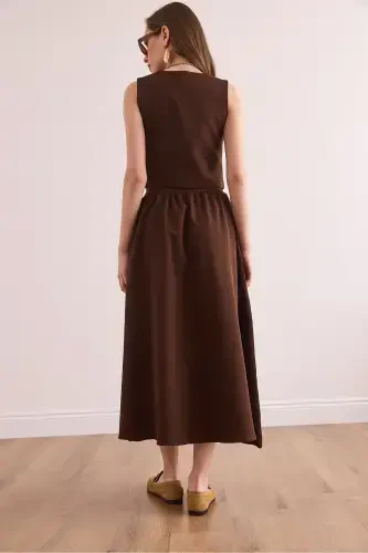 Women's Bitter Coffee Top Lined Vest Bottom Buttoned Flared - 8