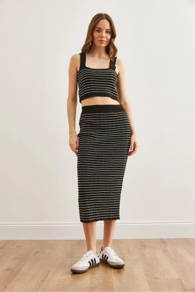 Women's Black 3 Piece Striped Knit Suit - OLALOOK (1)