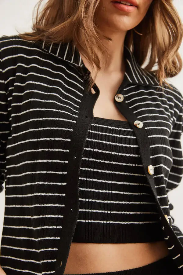 Women's Black 3 Piece Striped Knit Suit - 6