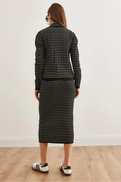 Women's Black 3 Piece Striped Knit Suit - 7