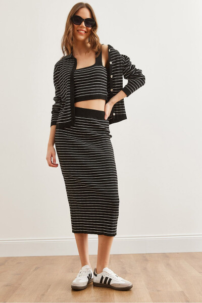 Women's Black 3 Piece Striped Knit Suit - OLALOOK