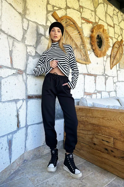 Women's Black 3-Thread Fleece Jogging Pants ALC-X10929 - TREND ALAÇATI STILI (1)